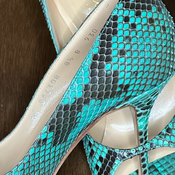 Cole Haan Real Snakeskin 8 1/2 Teal Open Toe Pumps - Picture 2 of 14
